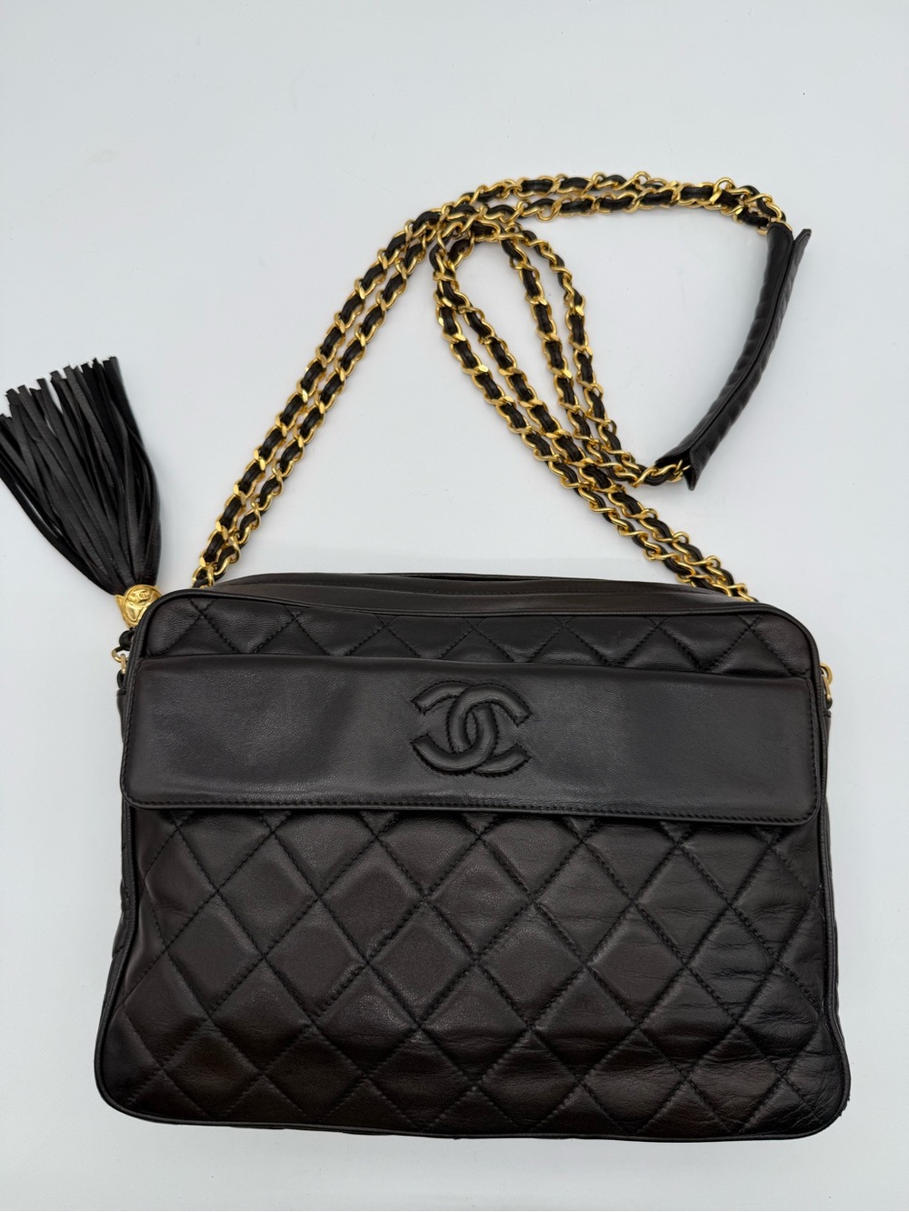 Chanel Vintage Quilted Lambskin Tassel Camera Bag Black - 24K GHW